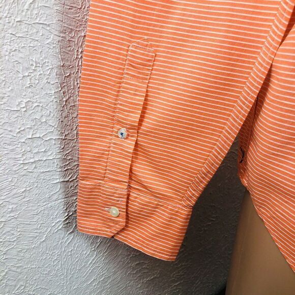 American Eagle Men's Athletic Fit‎ Button Up Orange White Striped Shirt Size L - Picture 10 of 12
